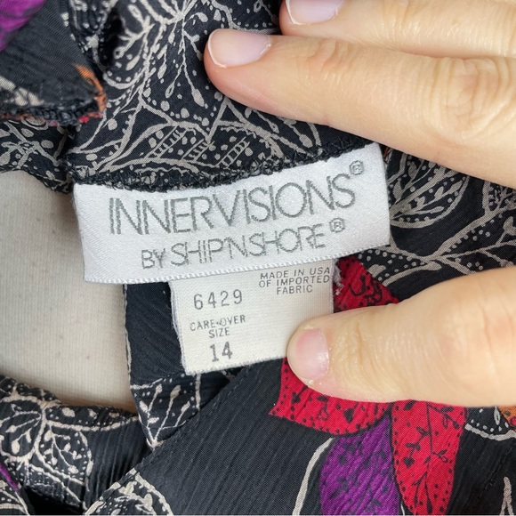 Vintage Innervisions By Ship N Shore Black Purple Floral Blouse Top Women 14 - Picture 2 of 7